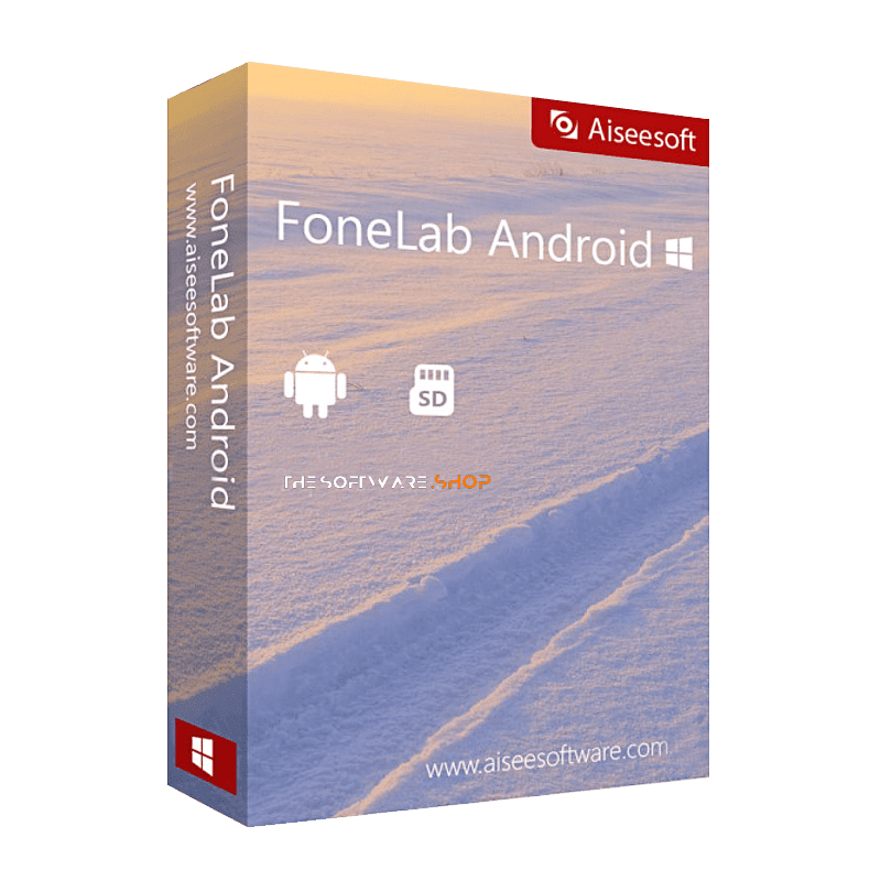 Aiseesoft Fonelab For Android V5.0.38 With Patch The Image Showcases A 3D-Rendered Software Box For &Quot;Aiseesoft Fonelab Android&Quot; By Aiseesoft. The Primarily Blue Box Features Icons For Android And An Sd Card, Along With The Text &Quot;The Software Shop&Quot; And The Website &Quot;Www.aiseesoftware.com&Quot;.