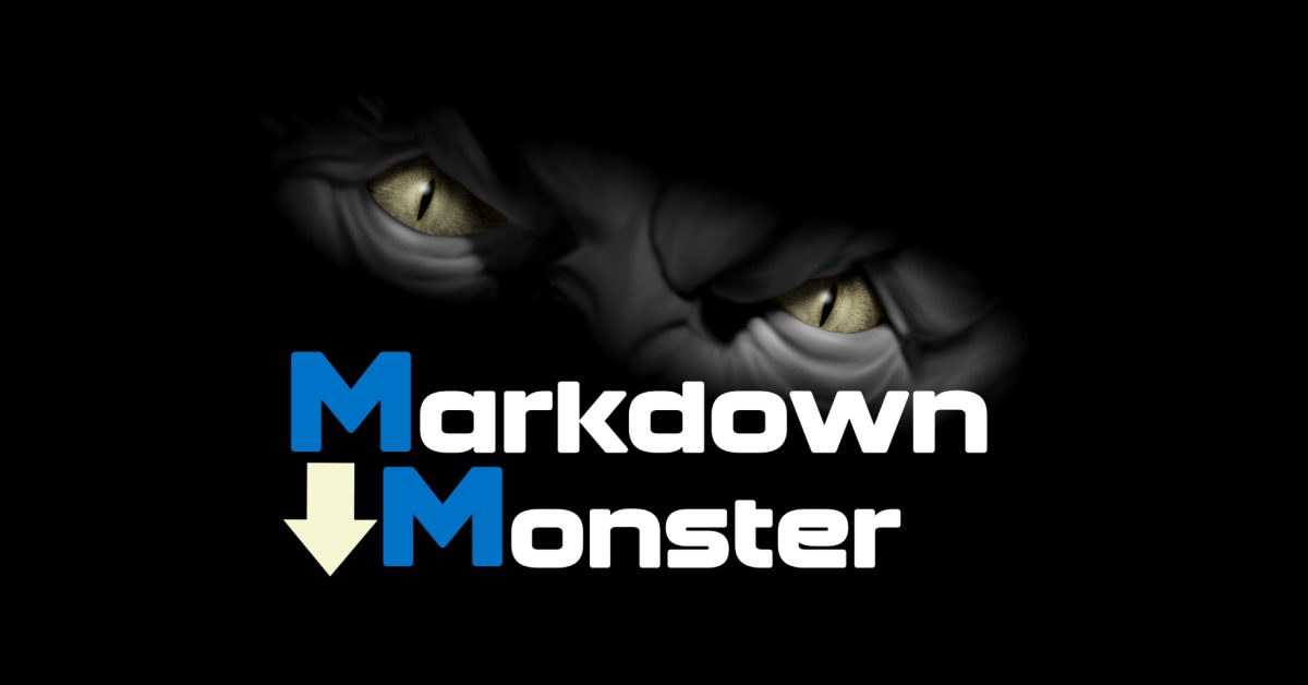 Logo For Markdown Monster, Featuring A Stylized Monster Head With The Text &Quot;Markdown Monster&Quot; Underneath.