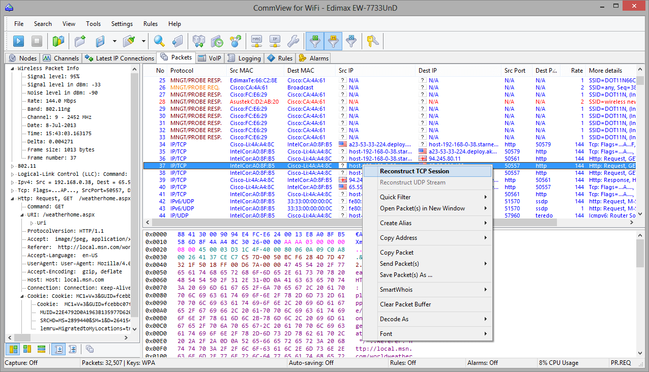 TamoSoft CommView for WiFi For Mac OSX v7.3 Build 929 WiFi Packets Sniffer and WiFi Analyzer Software CommView for WiFi Download Now